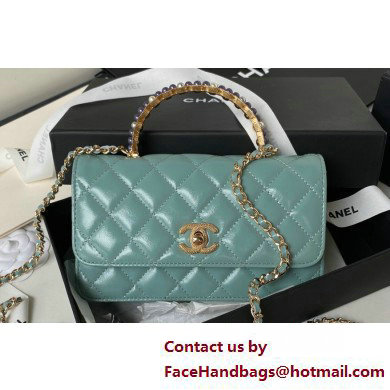 Chanel Shiny Crumpled Lambskin, Imitation Pearls  &  Gold-Tone Metal Clutch with Chain Bag AP3803 Green 2025